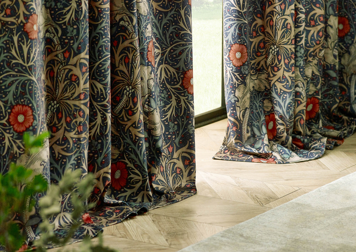 Seaweed Pencil Pleat, Indigo - Ready Made Curtains - Image 6